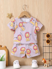 Baby Boys Coconut Tree Print T-shirt & Shorts Set Summer Beach Vacation Clothes