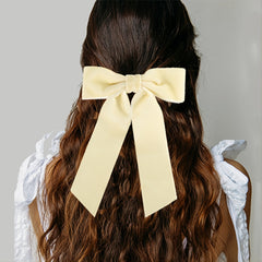 Velvet Solid Hair Bow Clip With Long Ribbon French Barrette
