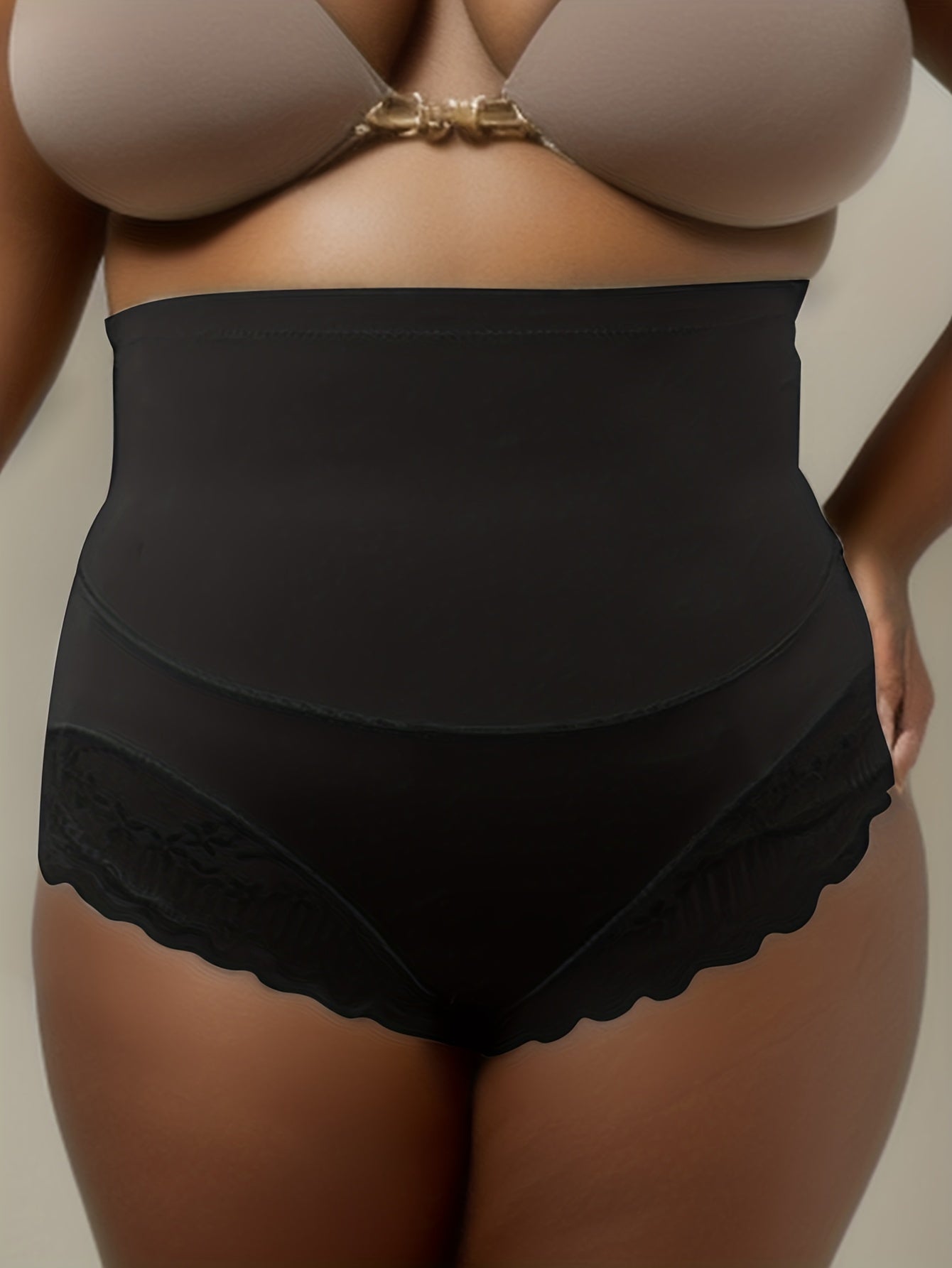 Contrast Lace Trim High Rise Tummy Control Shapewear Boy Shorts