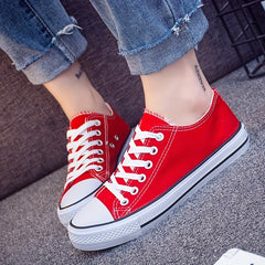 Women's Canvas Lace Up Flat Sneakers Round Toe Casual Walking Shoes