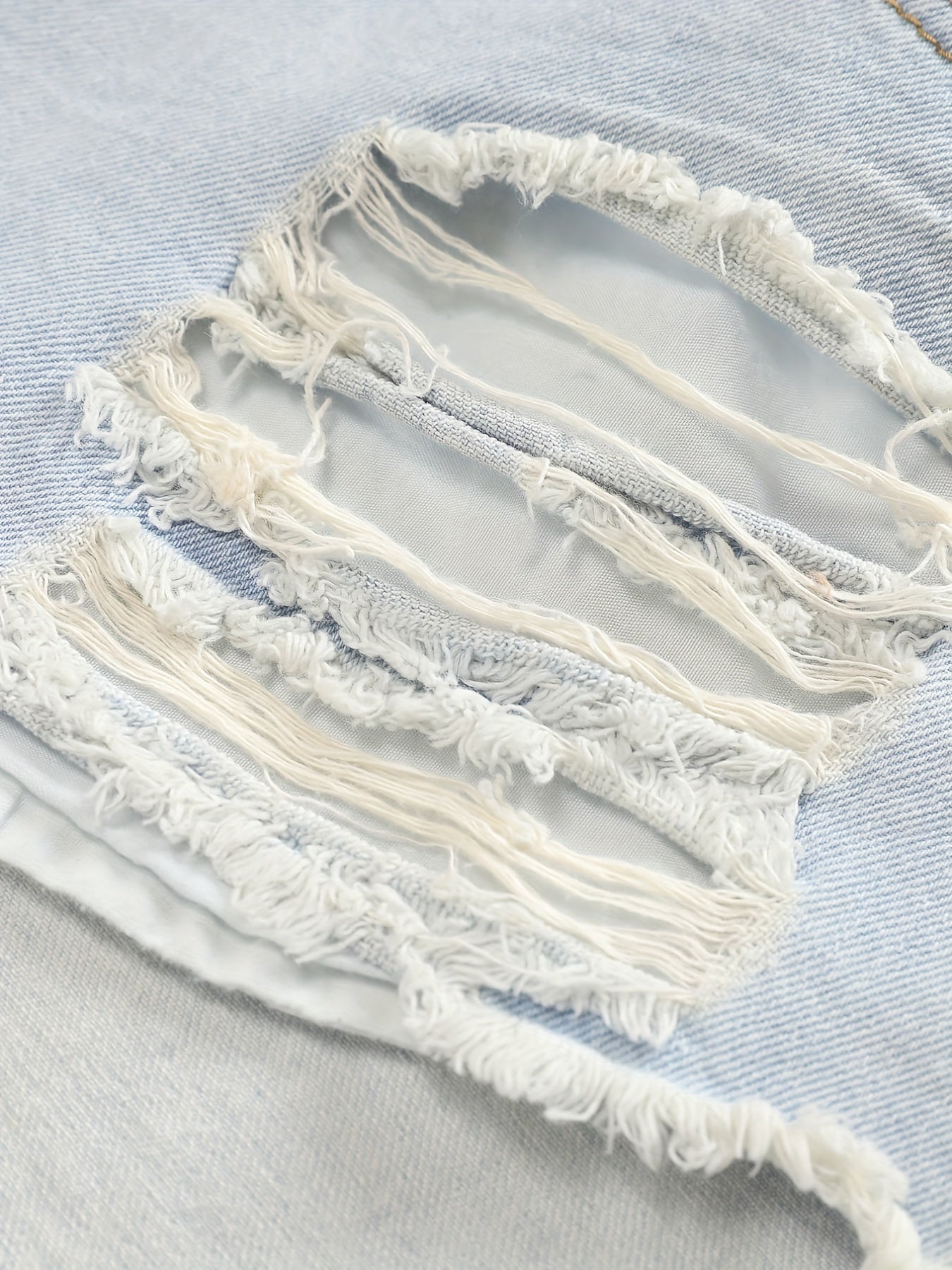  Solid Fringe Trim Denim Shorts