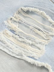  Solid Fringe Trim Denim Shorts