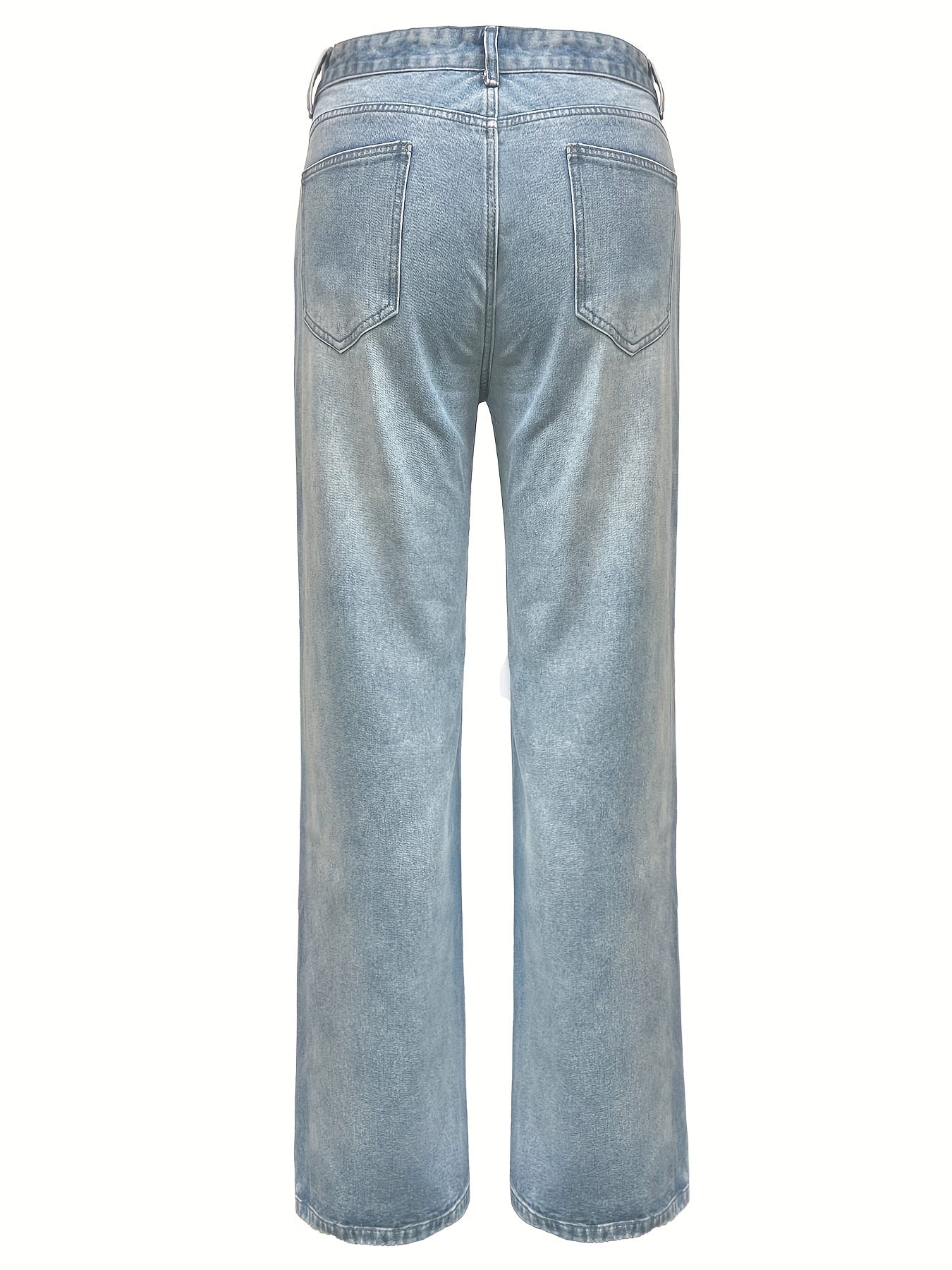  Ripped High Rise Button Fly Straight Leg Jeans