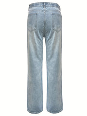  Ripped High Rise Button Fly Straight Leg Jeans