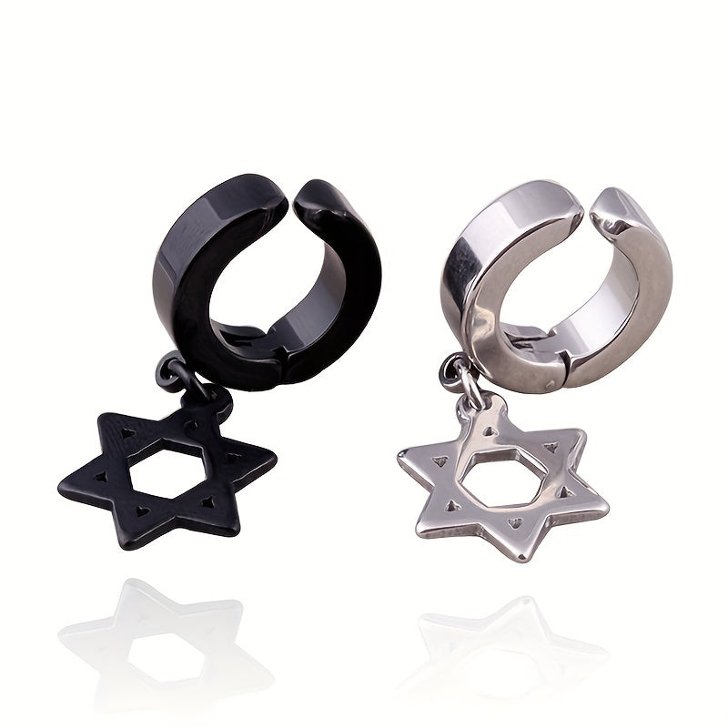 Men's Steel Jewelry Set Cross Ear Clip Fishbone Earrings