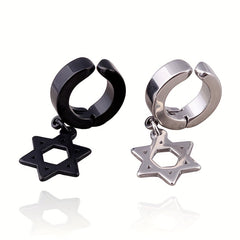 Men's Steel Jewelry Set Cross Ear Clip Fishbone Earrings