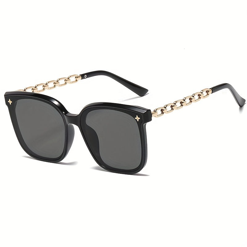 Polarized Square Sunglasses Flower Decor Chain Temple UV400
