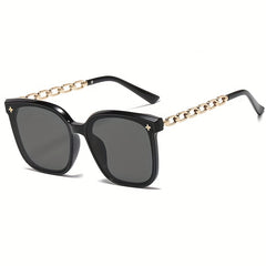 Polarized Square Sunglasses Flower Decor Chain Temple UV400