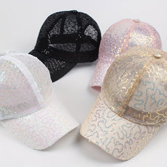Glitter Trucker Hat Sequin Baseball Cap Lightweight Sunscreen Dad Hat