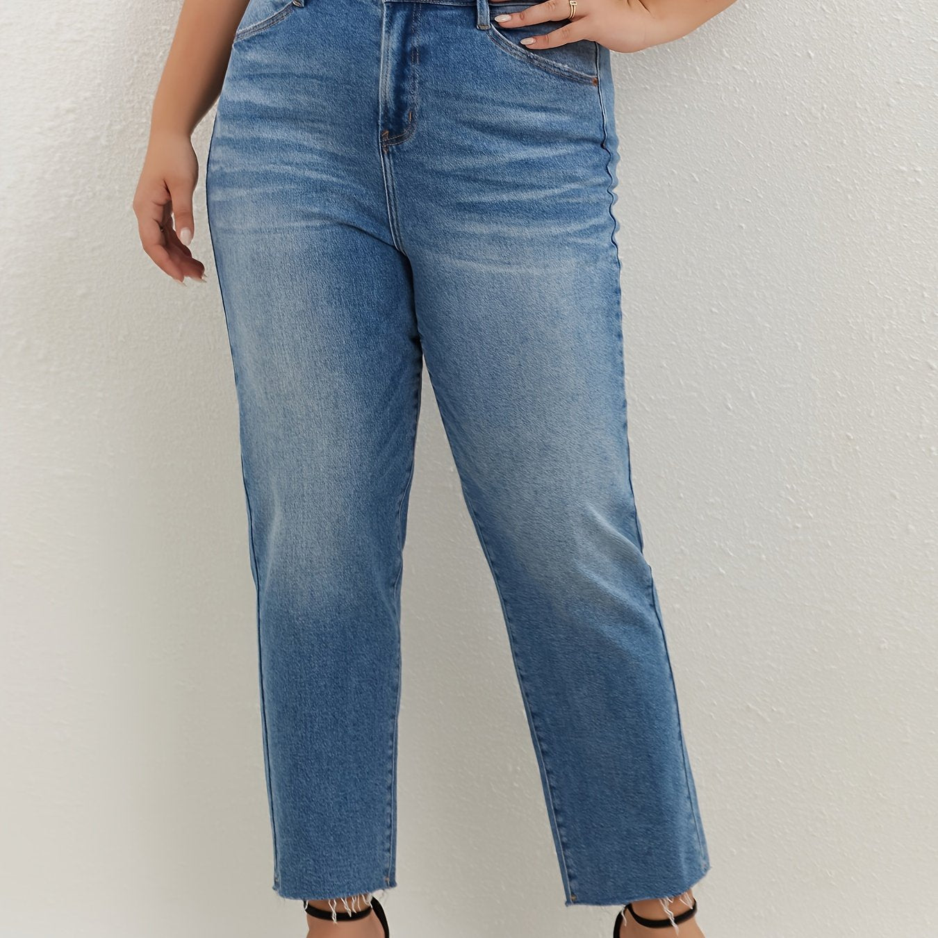  Button Fly High Rise Straight Leg Jeans
