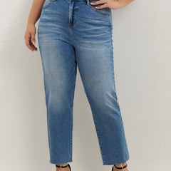  Button Fly High Rise Straight Leg Jeans