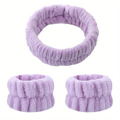 Plush Velvet Elastic Headband Wristband Set for Skincare Spa