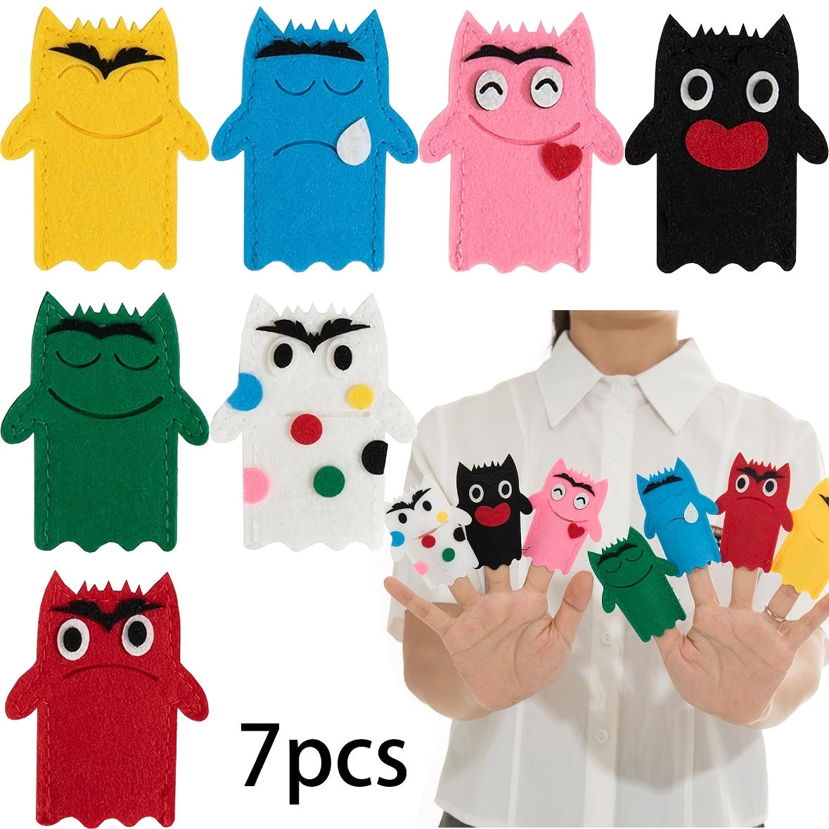 7pcs Colorful Emotion Monster Finger Puppets for Storytelling