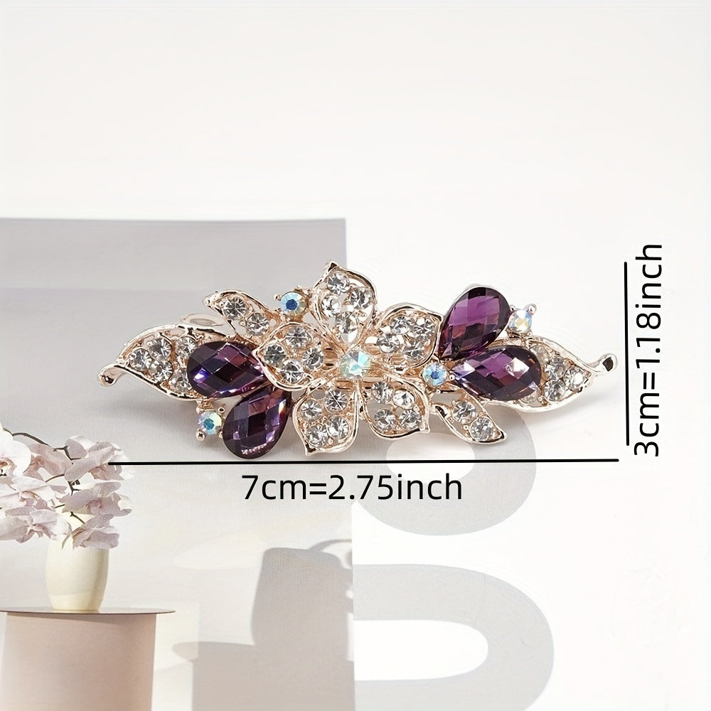 Rhinestone Flower Hair Clip French Barrette Non Slip Hair Accessory