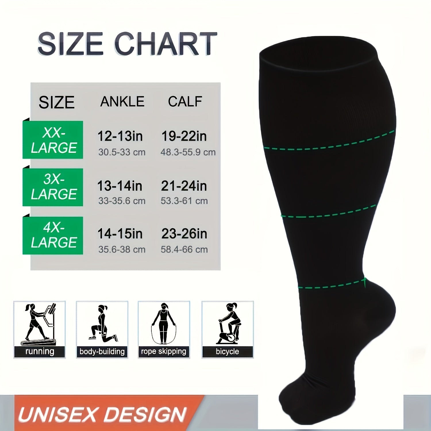 2 Pairs Plus Size Compression Socks Wide Calf 20-30 MmHg