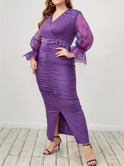  Maxi Dress Surplice Neck Ruched Split