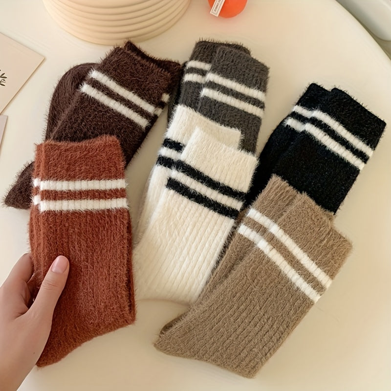 Warm Striped Fuzzy Socks - Mid Tube Women's Stockings