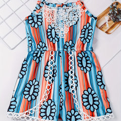 Toddler Girls Block Stripe Gemstone Cami Rompers Jumpsuits