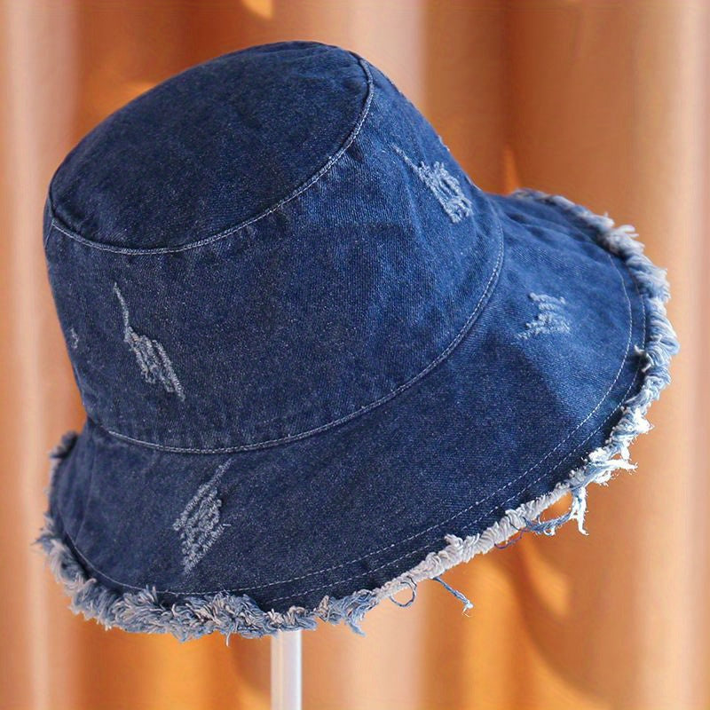 Vintage Washed Denim Bucket Hat Sunscreen Basin Hat