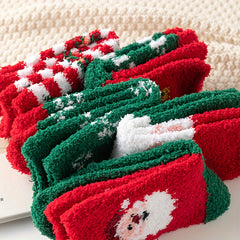 5 Pairs Christmas Print Socks Warm & Fuzzy Women's Stockings