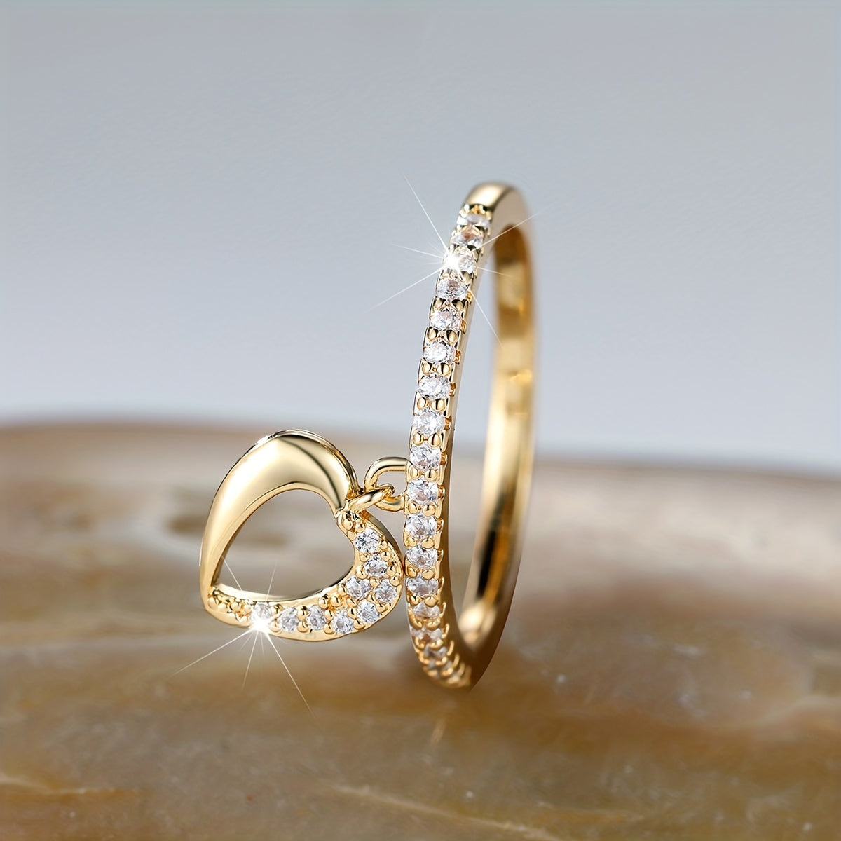 Heart Shape Pendant 18K Plated Dainty Dangle Ring For Wedding