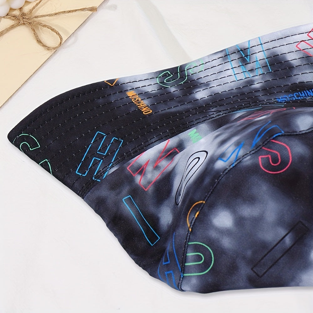 Unisex Tie Dye Alphabet Print Bucket Hat for Sun Protection