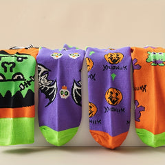 5 Pairs Pumpkin & Skull Print Socks Funny Halloween Crew Socks Women's Stockings