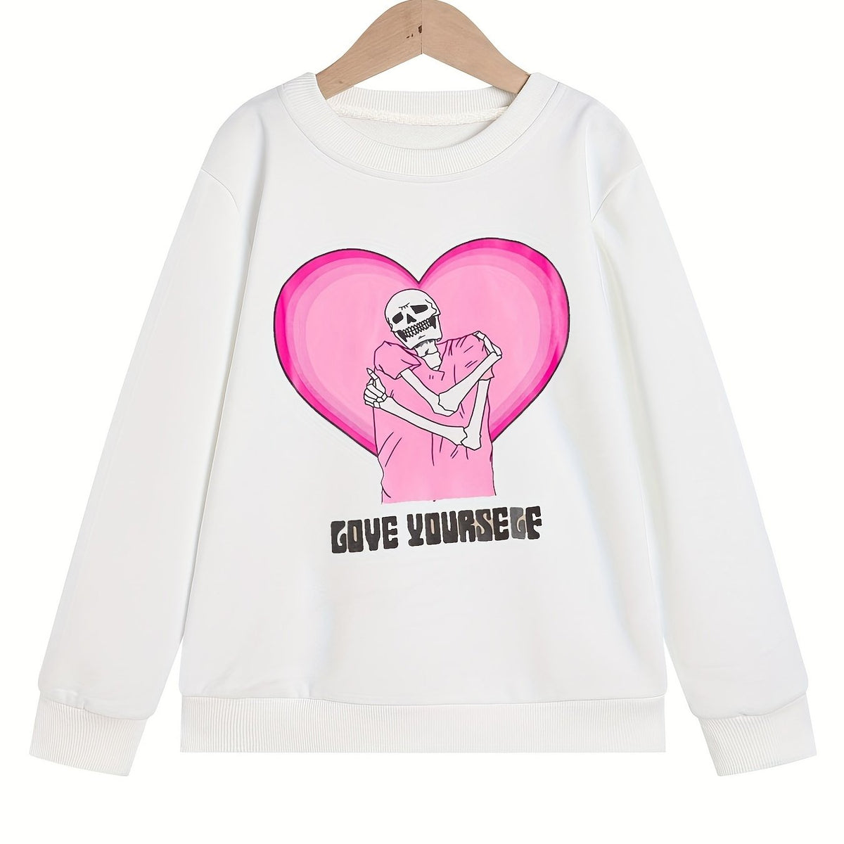 Girls' Pink Skeleton Sweatshirt, Long Sleeve Top