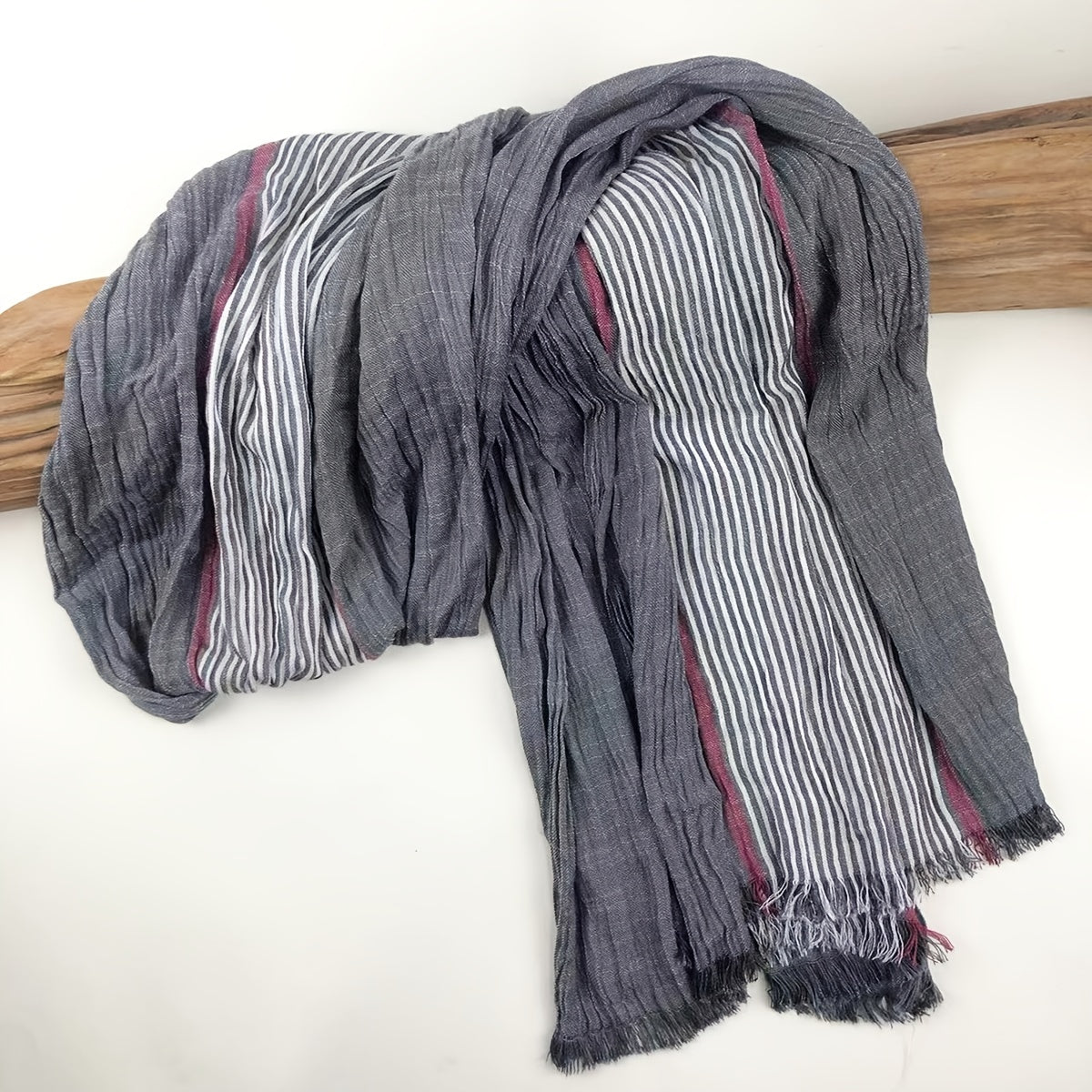 Classic Grey Striped Scarf Bandana Hijab Coldproof Warm Vintage
