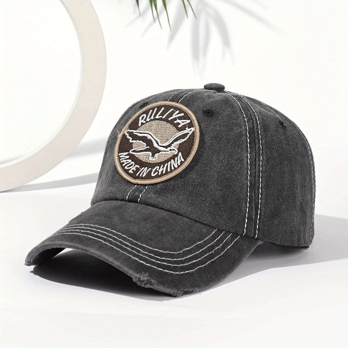 Soft Cotton Washed Baseball Cap with Solid Eagle Embroidery