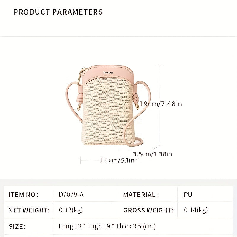 Straw Zipper Crossbody Bag All Match Shoulder Coin Purse