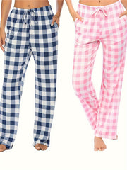 Plaid Drawstring Sleep Bottoms Cozy Home Sleep Pants Women's Loungewear