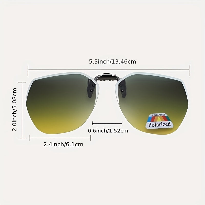 Polarized Gradient Clip On Sunglasses Rimless Flip Up Anti Glare Driving Glasses