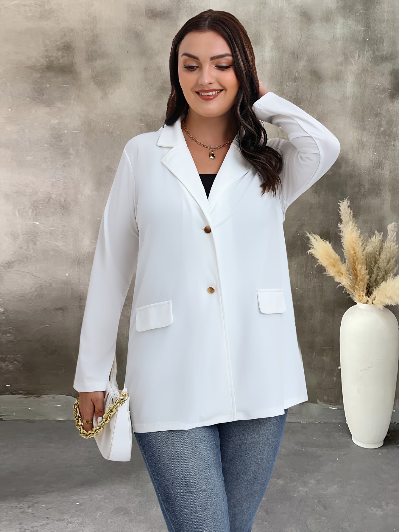  Solid Long Sleeve Button Blazer