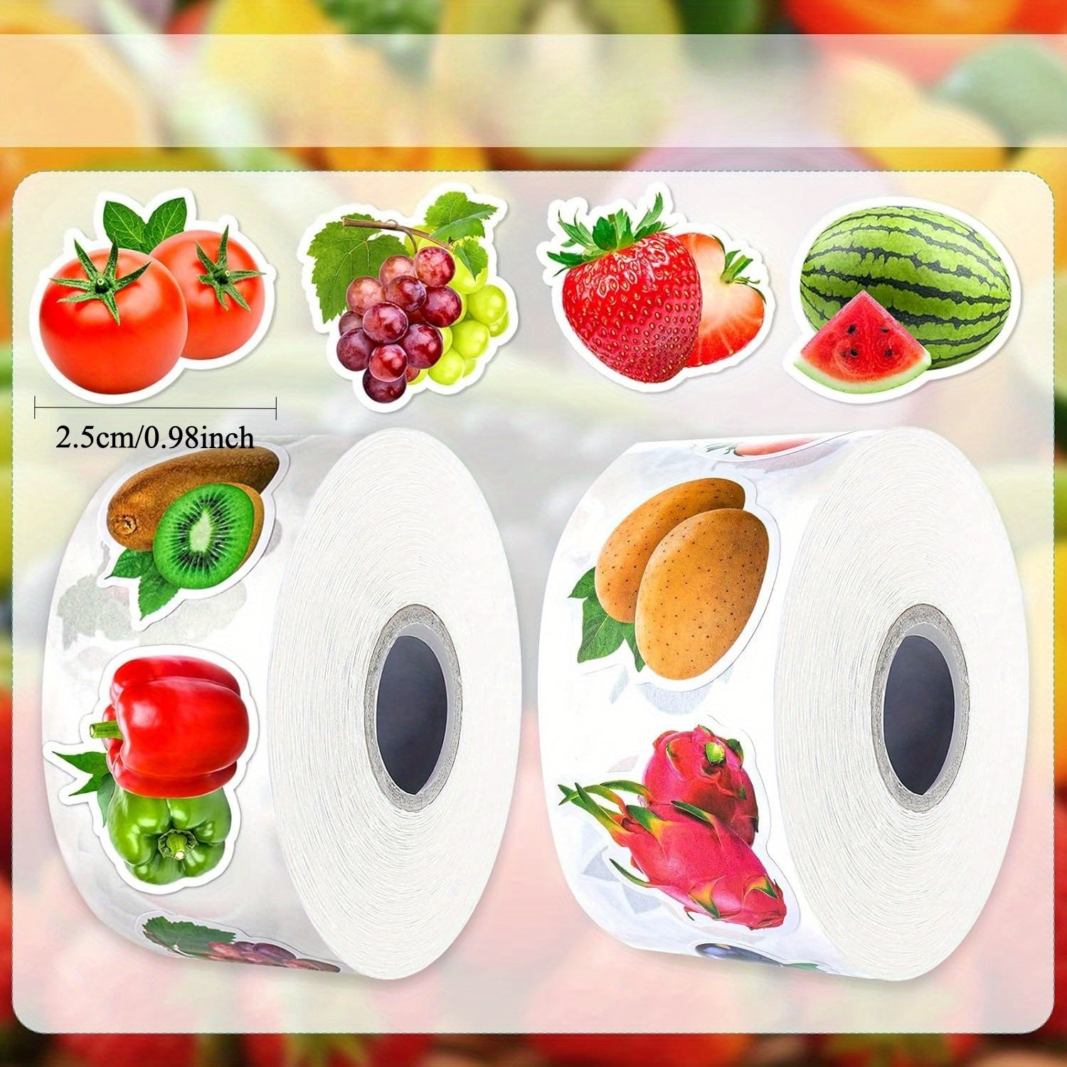 500pcs Fruit Vegetable Stickers 8 Styles Food Stickers Colorful Waterproof