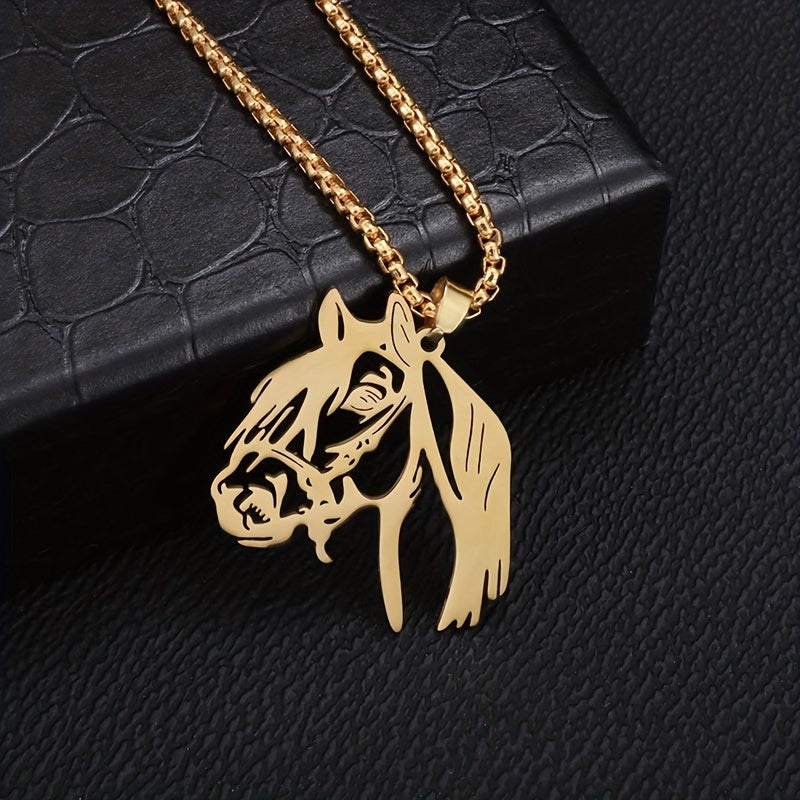 Horse Head Stainless Steel Pendant Necklace Punk Style Hip Hop Rock Jewelry