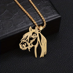 Horse Head Stainless Steel Pendant Necklace Punk Style Hip Hop Rock Jewelry