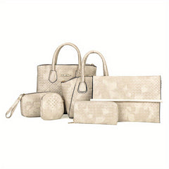 6Pcs Woven Tote Bag Set Women's Handbag With Satchel Bag & Crossbody