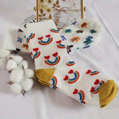Rainbow & Bear Print Socks Mid Tube Women's Stockings