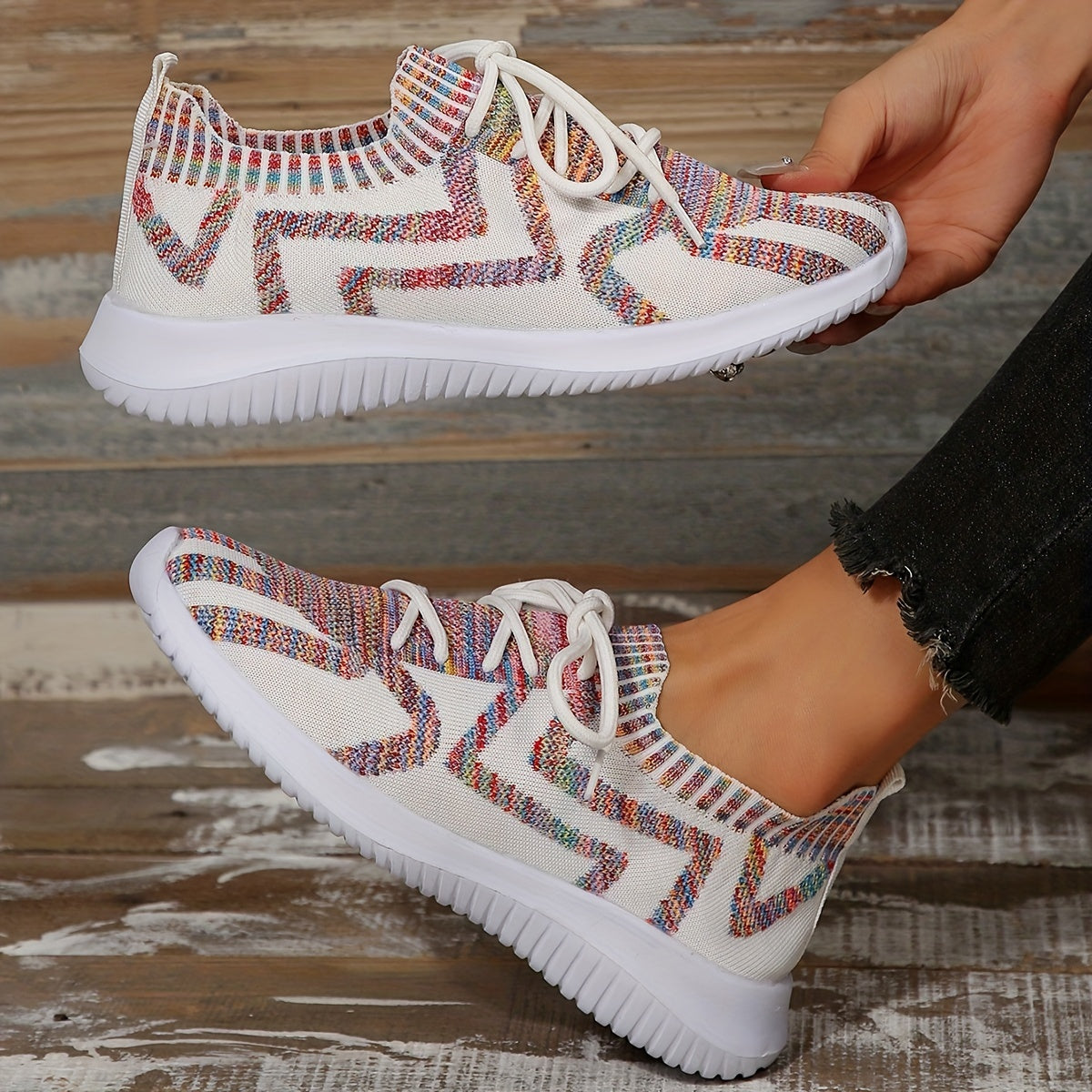 Women's Knitted Sporty Shoes Breathable Lightweight Lace Up Sneakers