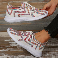 Women's Knitted Sporty Shoes Breathable Lightweight Lace Up Sneakers