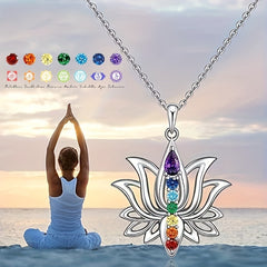 7 Chakra Lotus Pendant Yoga Chakra Healing Stone Necklace