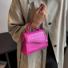 Asymmetrical Crossbody Bag PU Leather Metal Chain Mini Handbag