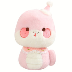 Pink Snake Plush Toy Soft Chubby Polyester Doll with Expressive Eyes