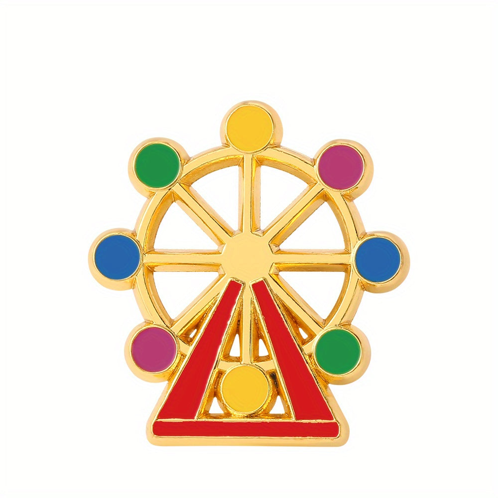 Enamel Hot Air Balloon & Ferris Wheel Brooch Pin for Girls