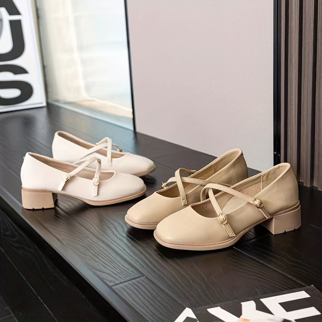 Women's Chunky Heels Cross Buckle Pumps Dress Heels