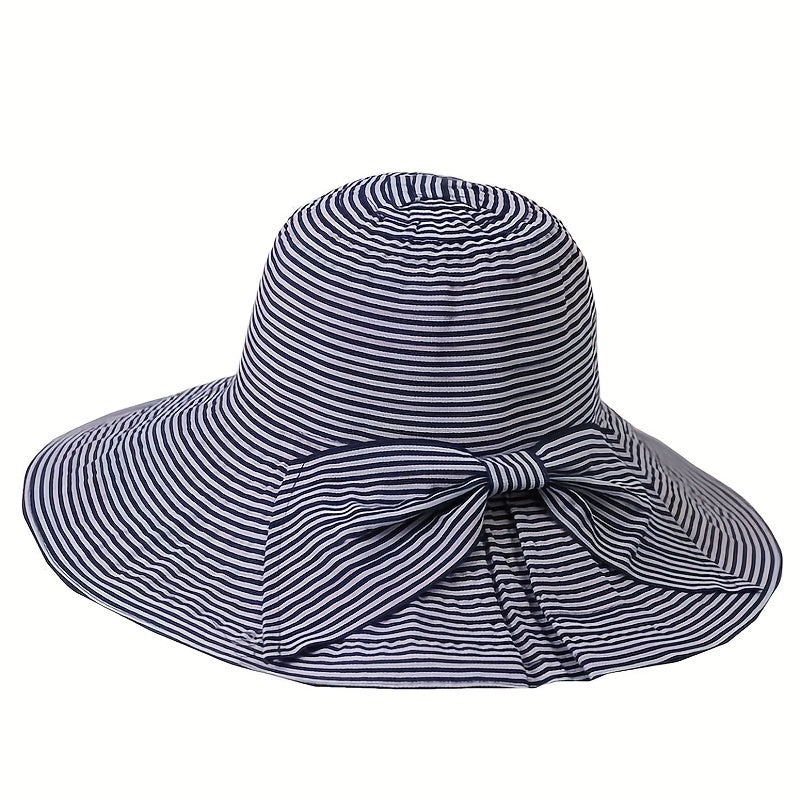 Pinstripe Wide Brim Bow Hat for Spring & Summer