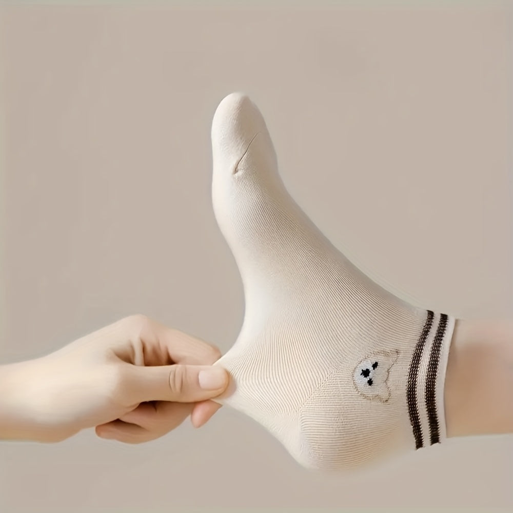 5 Pairs Stripe & Bear Print Low Cut Ankle Socks Women's Stockings