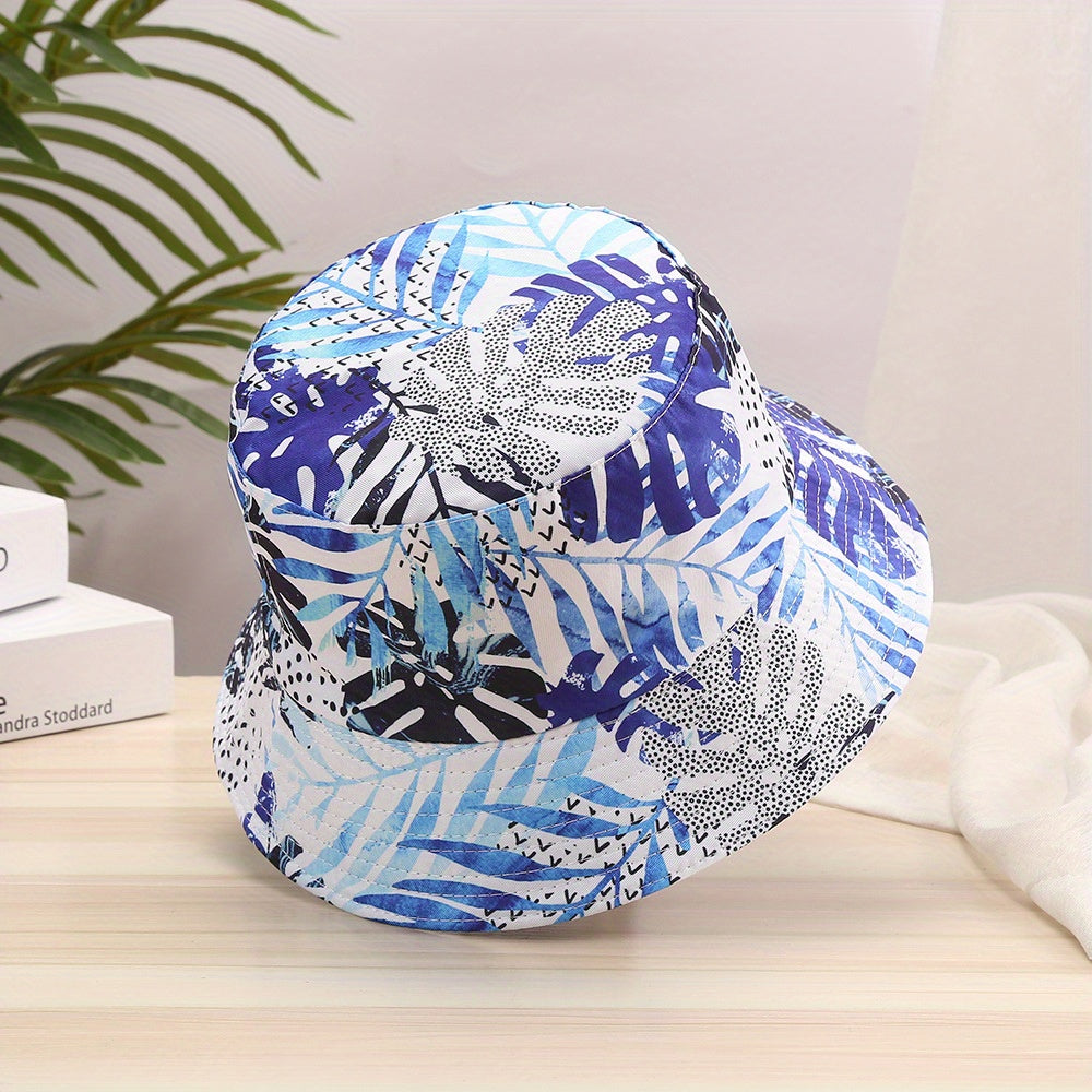 Leaf Print Men's Fisherman Hat Summer Outdoor Sun Protection Wide Brim Hat