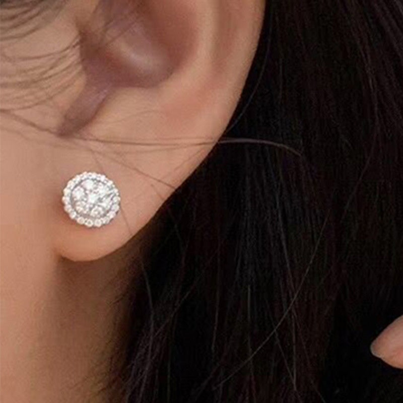 925 Silver Round Zircon Stud Earrings for Women Bridal Wedding Jewelry